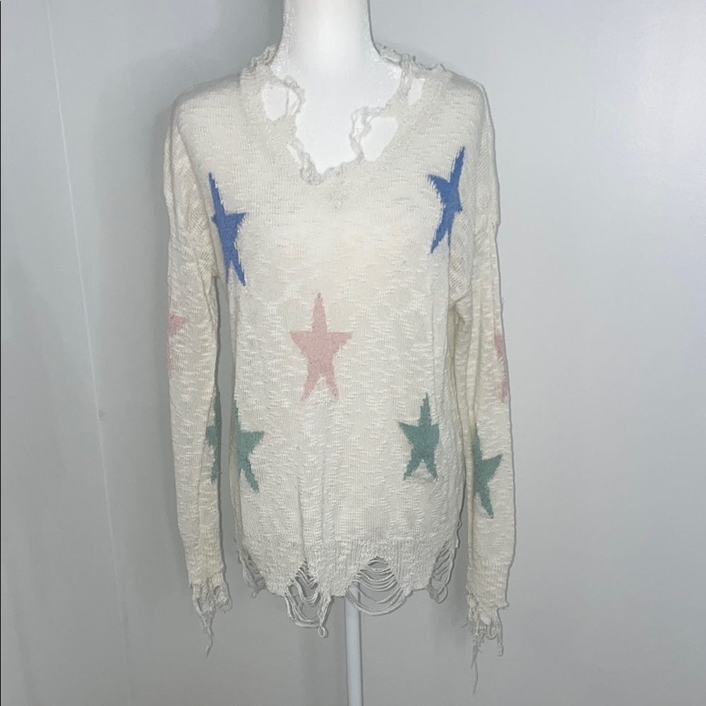 ADORA Cream Graphic Distressed Long Sleeve